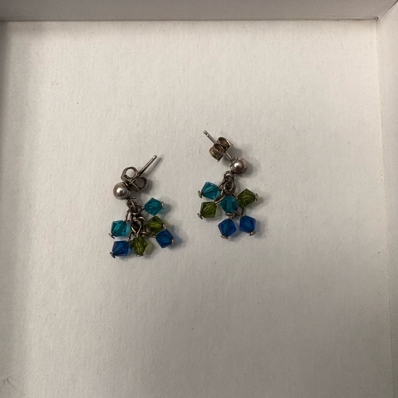 Elegant Blue and Green Crystal Earrings - Picture 1 of 1